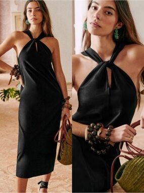Sezane Sandra Dress Black Halter Midi Minimalist French Girl Chic XS NWT